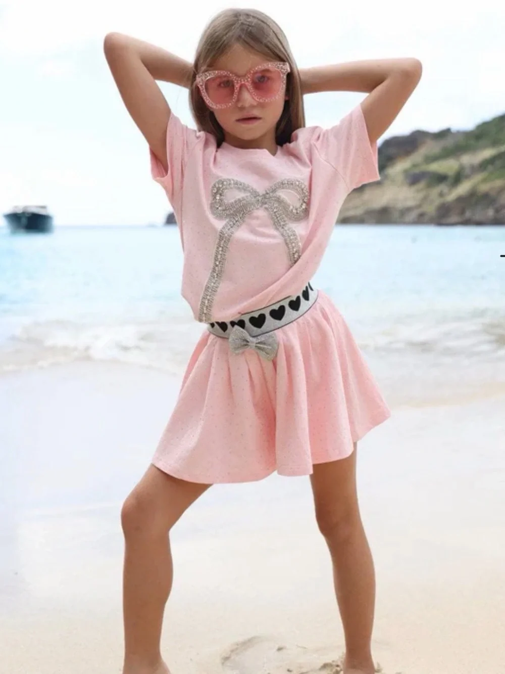 Lola + The Boys Pink Girls Matching Set with Heart Belt